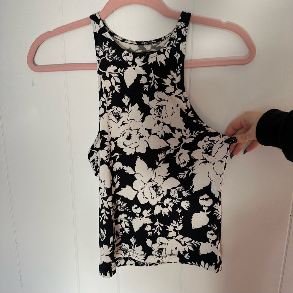Black and White Floral Racerback Tank Top
